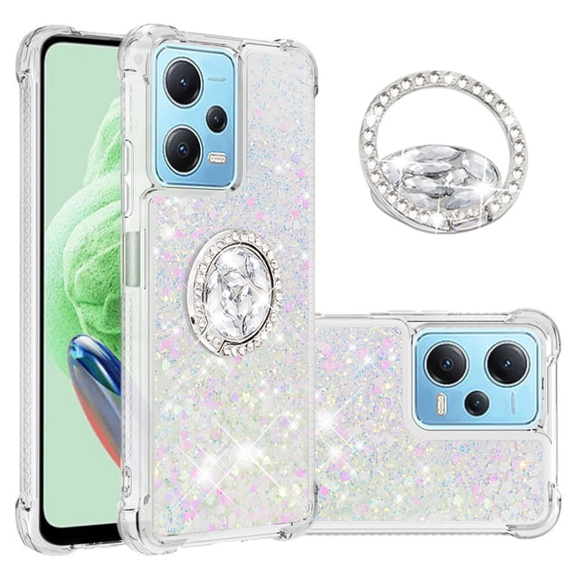 Funda para Xiaomi Redmi Note 12 4G con Brillo Líquido Flotante, Purpurina, Parachoques y Anillo Giratorio Soporte