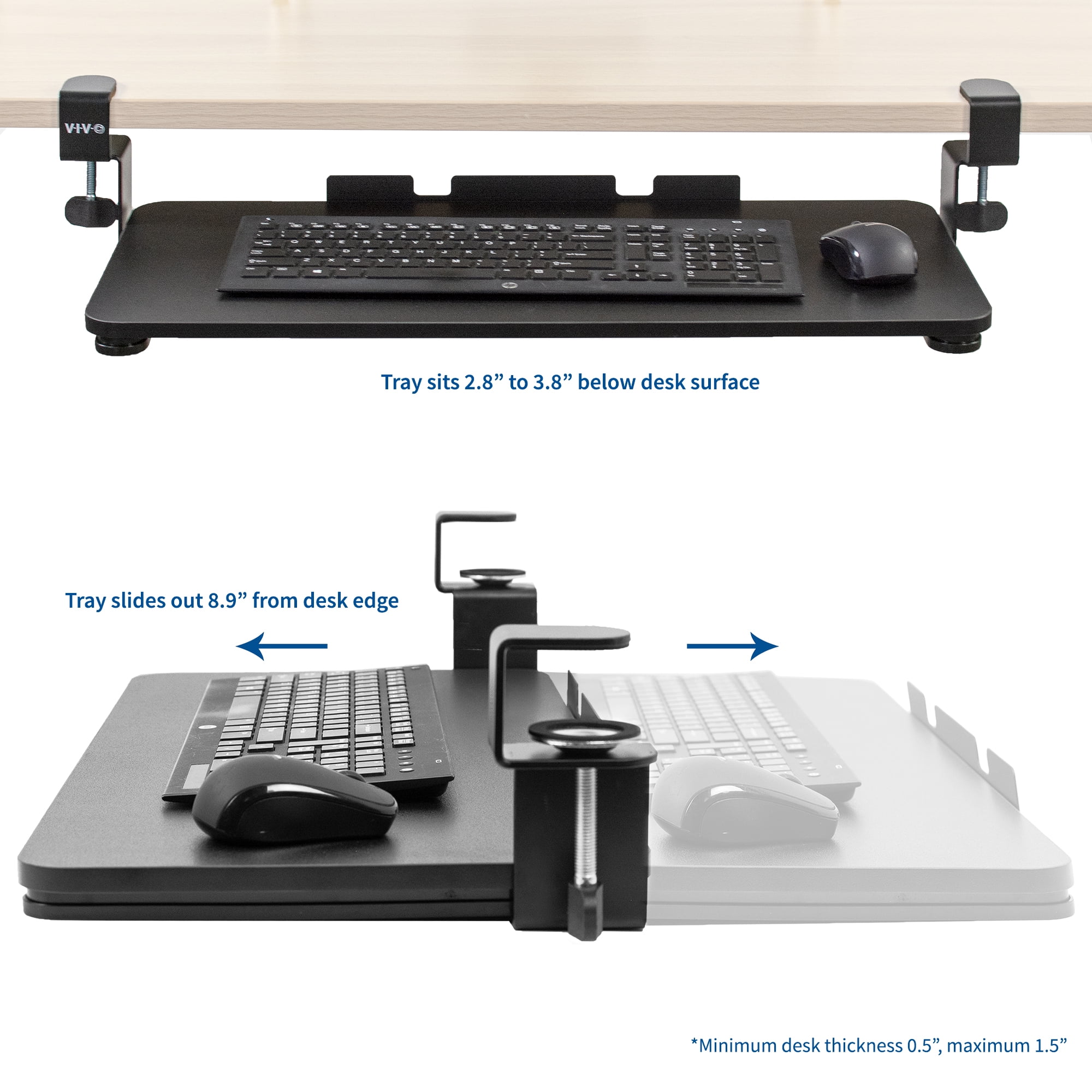 Vivo Clamp On Computer Keyboard And Mouse Under Desk Slider Tray