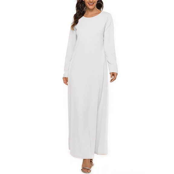 hoksml Women's Casual Long Sleeve Maxi Dress, Crew Neck Loose Fit Full Length Solid Color Dress for Everyday and Special Events