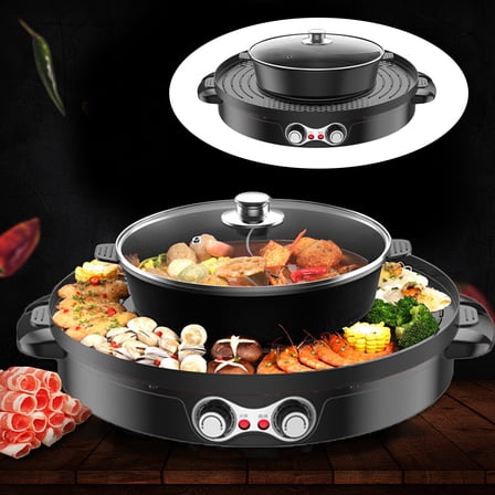 2 In 1 Hot Pot W/ Grill pan Non-Stick Coating Barbecue Pan Grill Hotpot Machine