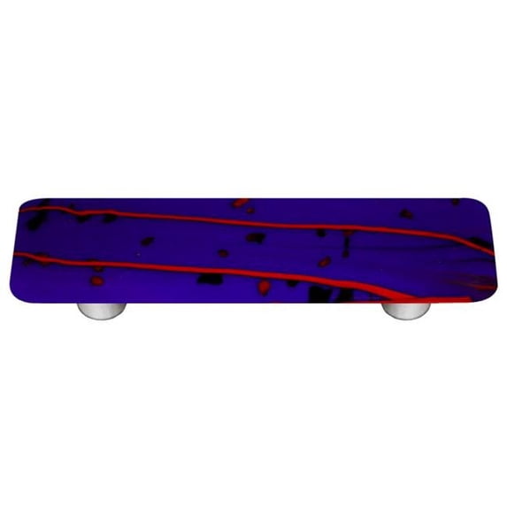 Hot Knobs HK3115-PA Mardi Gras Red with Cobalt Blue Rectangle Glass Cabinet Pull - Aluminum Post