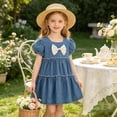thumbnail image 3 of Zpanxa Girl Dress Girl's Cute Cowboy Denim Dress Solid Bowknot Short Sleeve Round Neck Dresses Blue 3 Years, 3 of 8