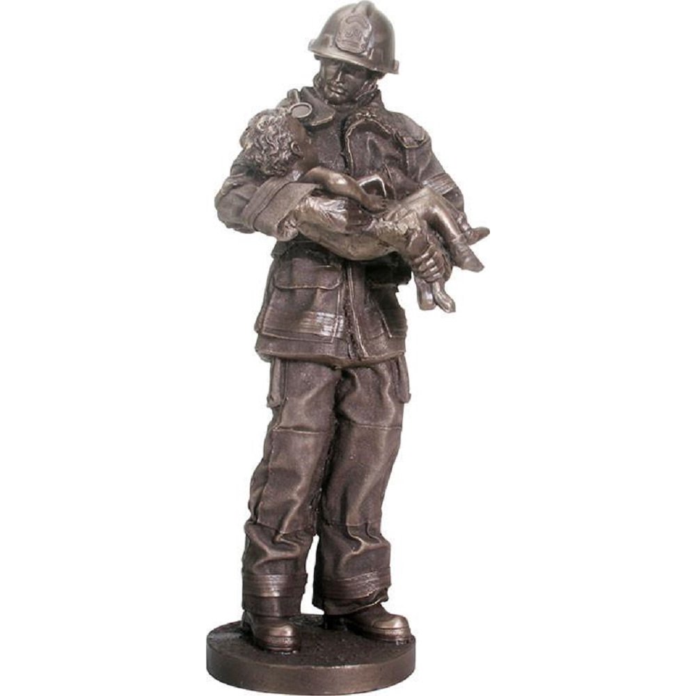Fire Fighter Holding a Child Statue Figurine Firefighter Fireman