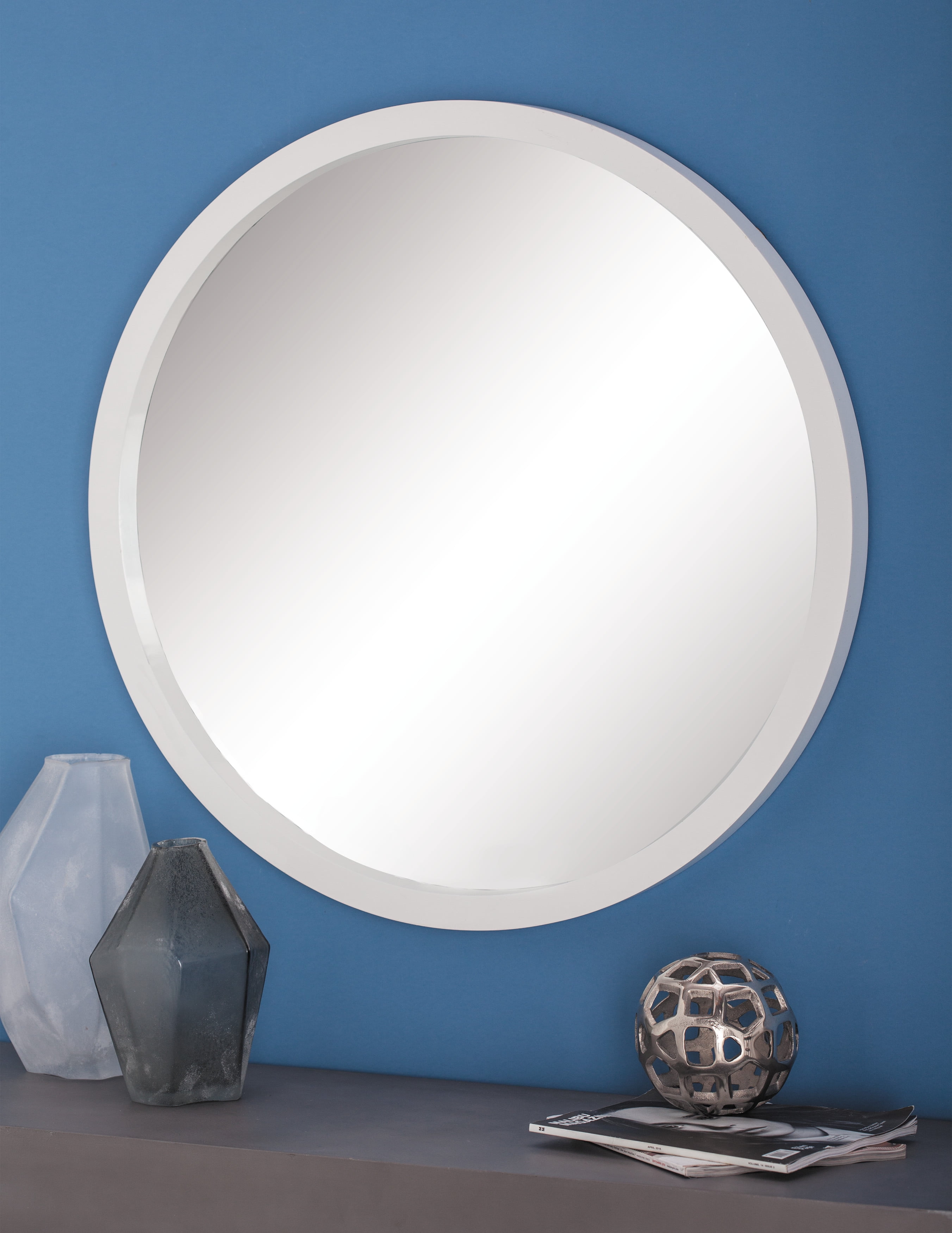 DecMode Contemporary 32 Inch Round Wooden Framed Wall Mirror Walmart