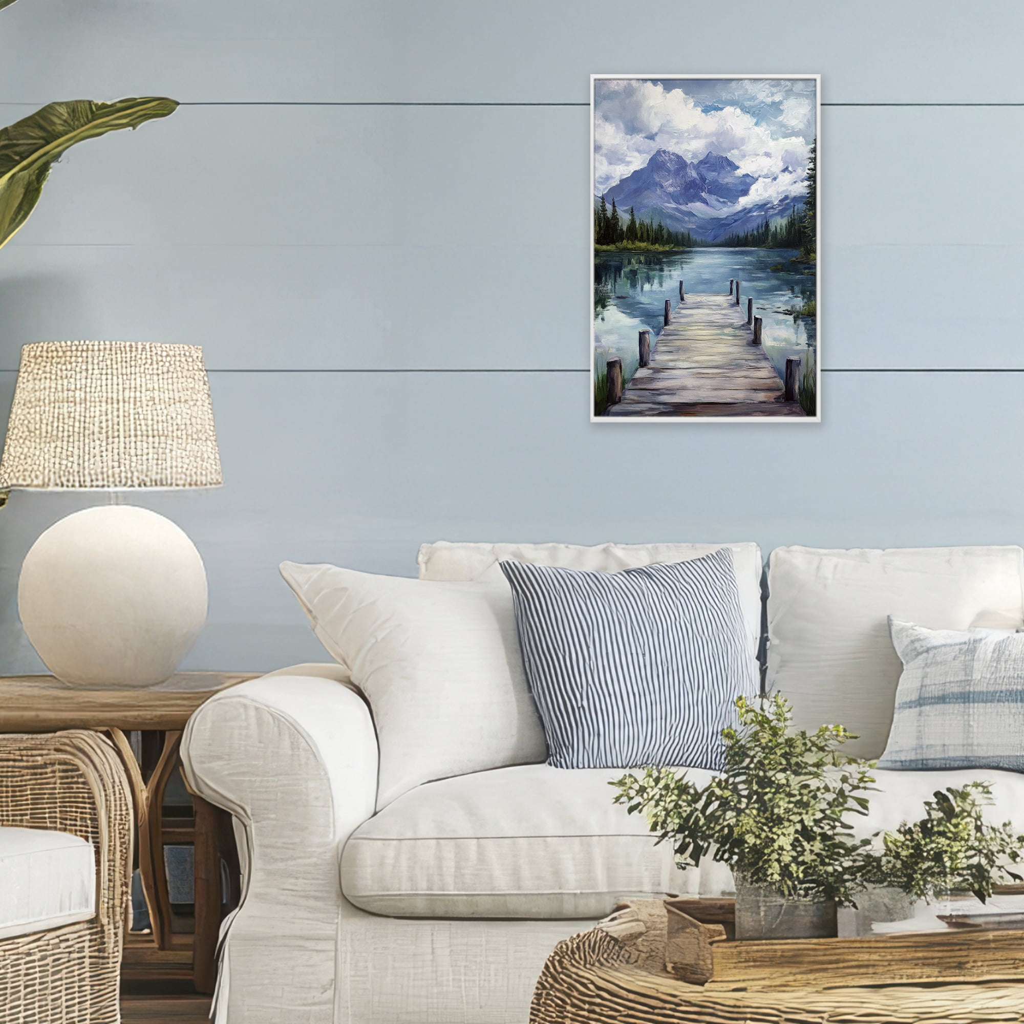 Stupell Industries Weathered Dock on Mountain Lake White Framed Giclee Art, design by Petal Prints Design
