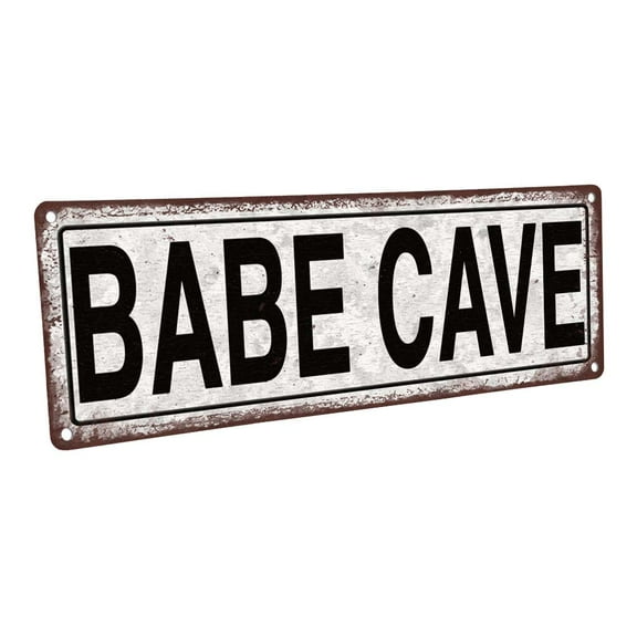 Babe Cave 4"x12" Metal Sign, Wall Décor for Bath and Laundry