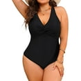 thumbnail image 1 of GFDYREE Women Plus Size One Piece Swimsuits V Neck Tummy Control Bathing Suits Front Cross Swimwear, 1 of 7