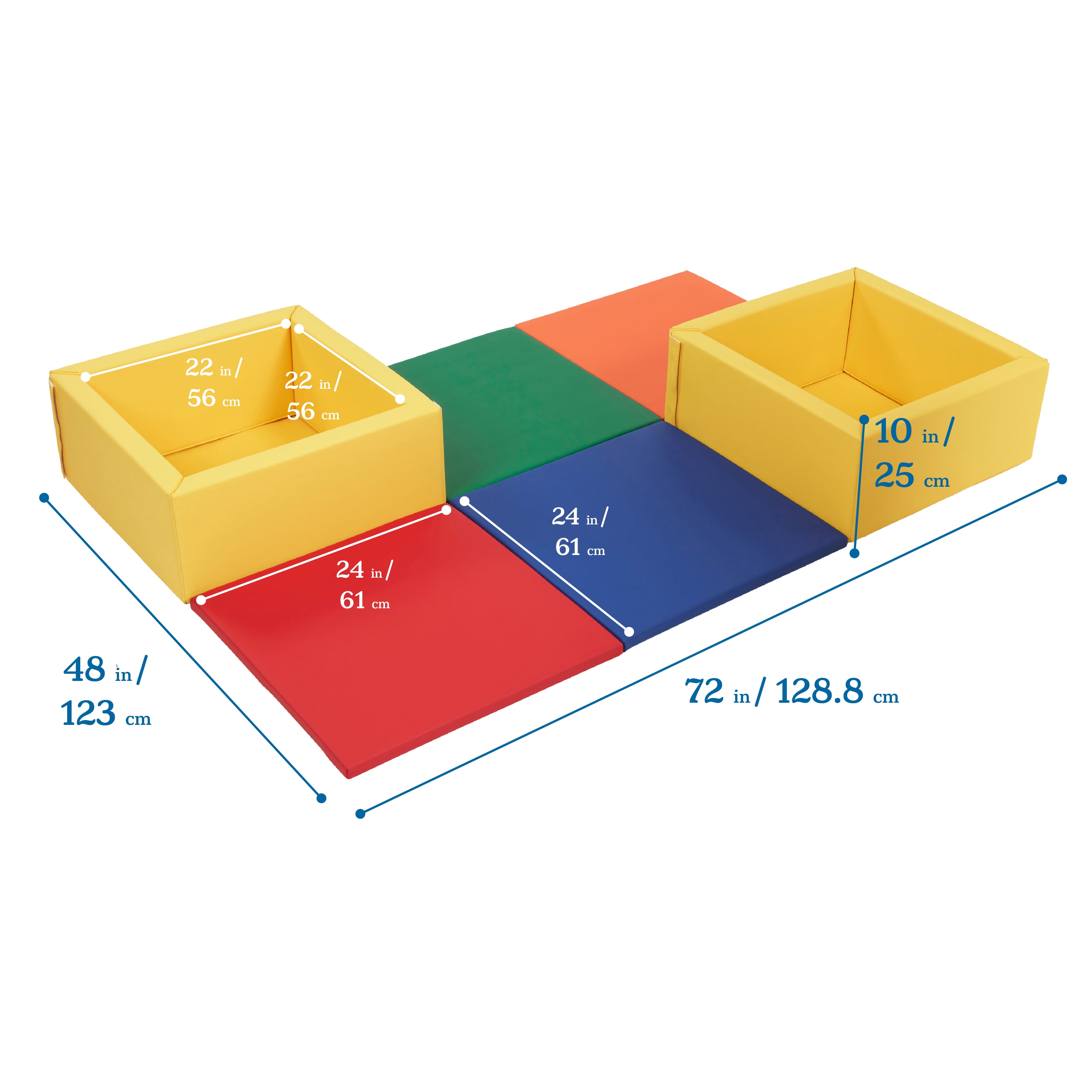 ECR4Kids SoftZone Play Patch Activity Mat and Toy Bins, Beginner Playset, Assorted, 6-Piece