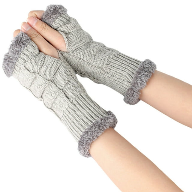 Gants Courts en Laine Tricotée pour Femmes, Demi-Doigts Ouverts, Chauds