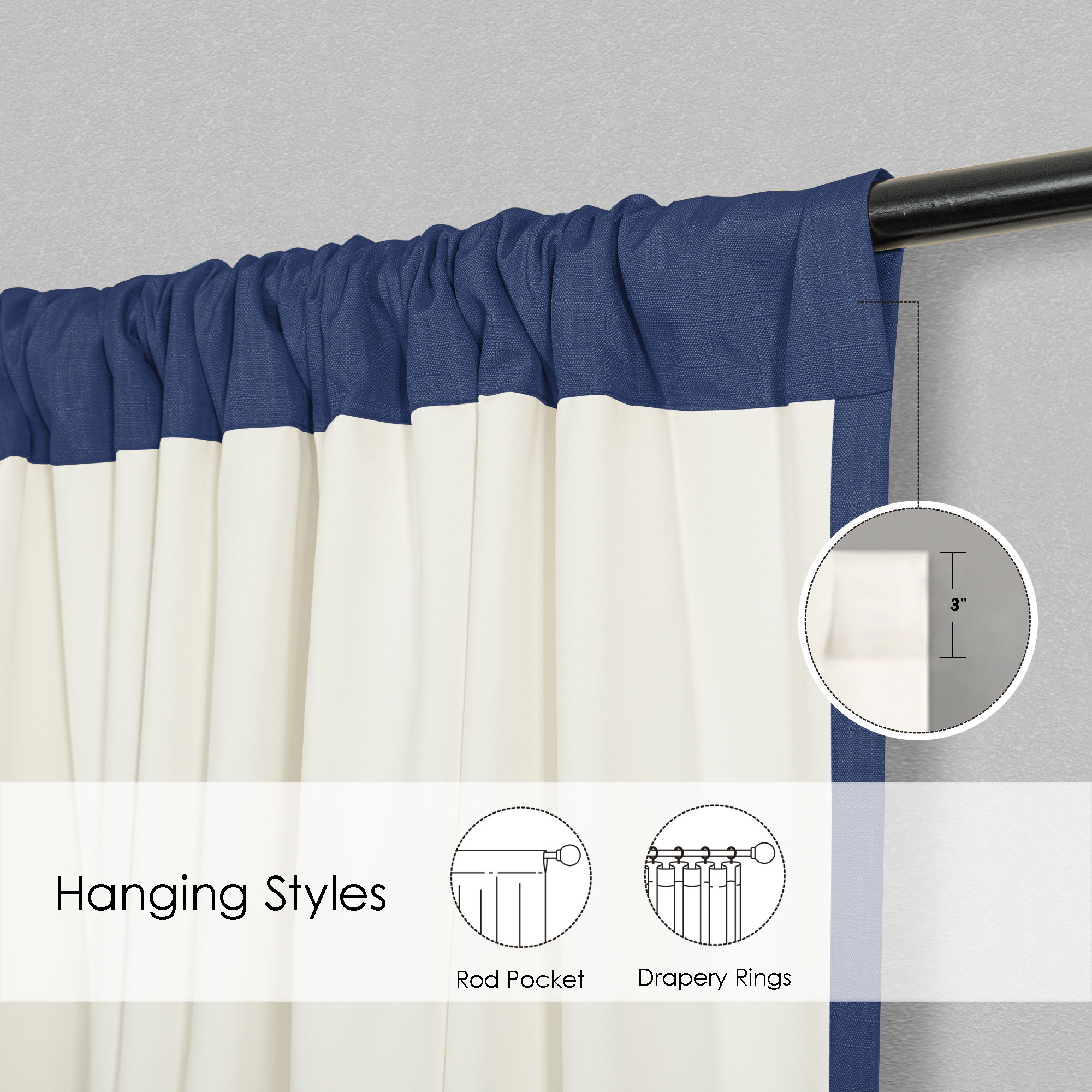 SUN+BLK Thermal Back Blackout Indoor Curtain Panel Pair with Rod Pocket, Denim, 42" x 84"