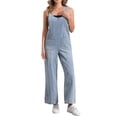 thumbnail image 2 of INSPIRAR CHIC Mono de mezclilla casual para mujer con tirantes ajustables, pantalones de pierna ancha, overoles L azul claro, 2 of 6