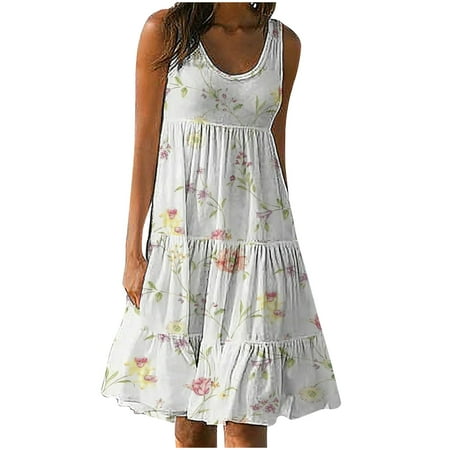 

Sentuca Casual Dresses for women Round Neck Sleeveless Corset Dress Letter Print Going Out Dresses Yellow L