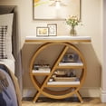 thumbnail image 4 of End Table for Living Room, 3-Tier Faux Marble Side Table with Storage, Wood Narrow Sofa Side Table with Geometric Metal Frame, Modern Nightstand and Bedside Table for Bedroom, Gold & White, 4 of 14