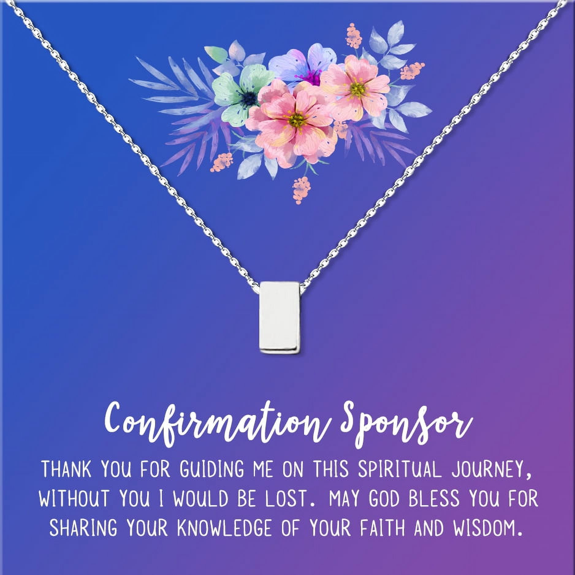 Anavia Confirmation Sponsor Gift for Women, Gifts for Sponsors, Baptism Gift, Goddaughter Gift, Thank you Religious Sponsor Gifts Card Necklace-[Silver Cube, Blue-Purple Gift Card]