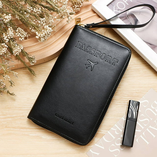 Travel Wallet RFID Blocking Passport Holder Zipper Organizer Multifunctional Document Pouch for Daily Commute Business Travel Slim Design