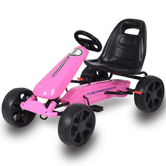 Costway Go Kart Kids Ride On Car Pedal Powered 4 Wheel Racer Stealth Outdoor Toy Pink
