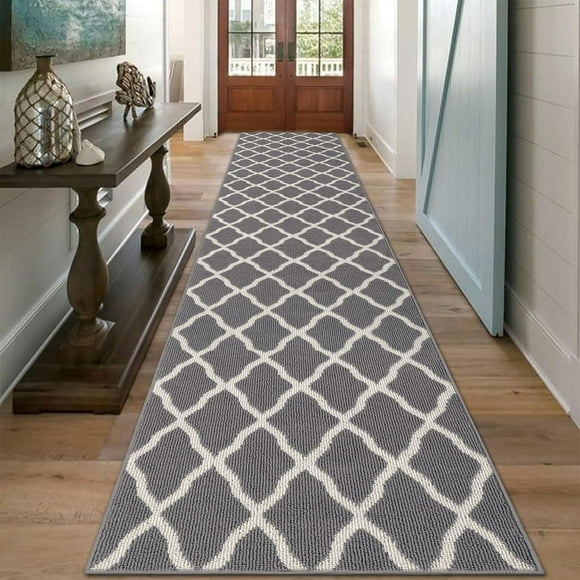Alfombra SHACOS, 80 x 365 cm, gris claro, antideslizante, pasillo