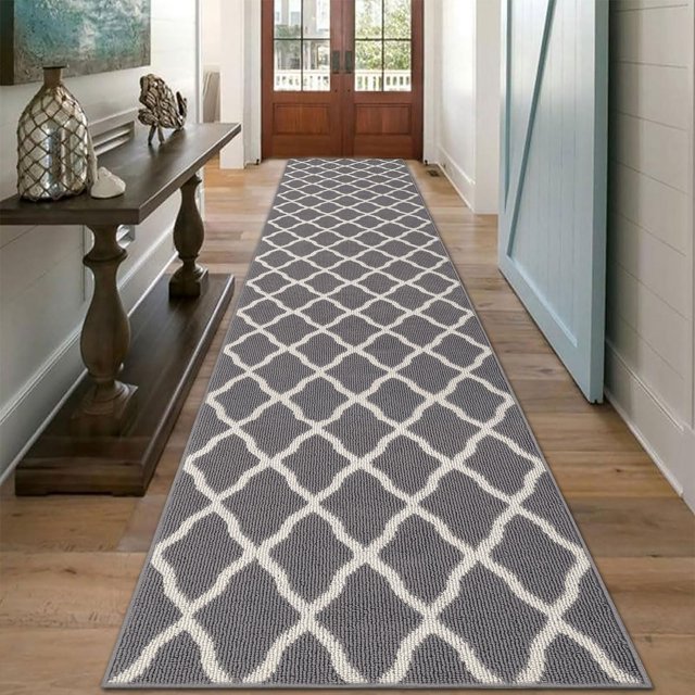Alfombra SHACOS, 80 x 365 cm, gris claro, antideslizante, pasillo