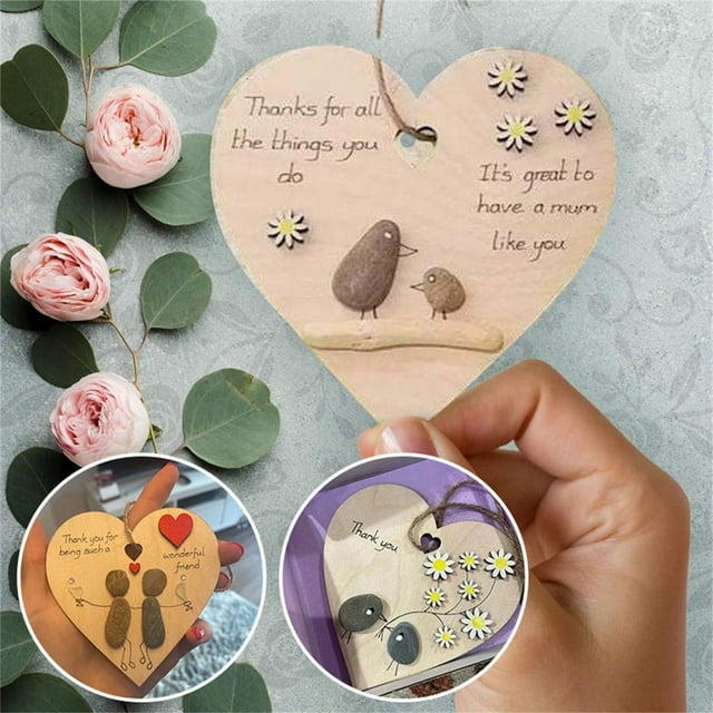 Xihbxyly Corazón de Madera para Dar Las Gracias, Decoración Navideña y Adorno Sentimental, Versátil para El Árbol de Navidad y El Hogar, Un Regalo Preciado para Amigos y Familiares, Material de Mader