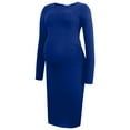 thumbnail image 4 of XUNKUSGA Maternity Dresses for Women Fashion Crew Neck Side Split Long Dress Casual Soild Color Long Sleeved Holiday Dress Comfortable Soft Slim Fit Party Dress S-2XL,Blue, 4 of 6