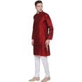 thumbnail image 2 of Poly Silk Men's Kurta Pajama Set India Wedding Party Wear (Maroon, 3XL), 2 of 5