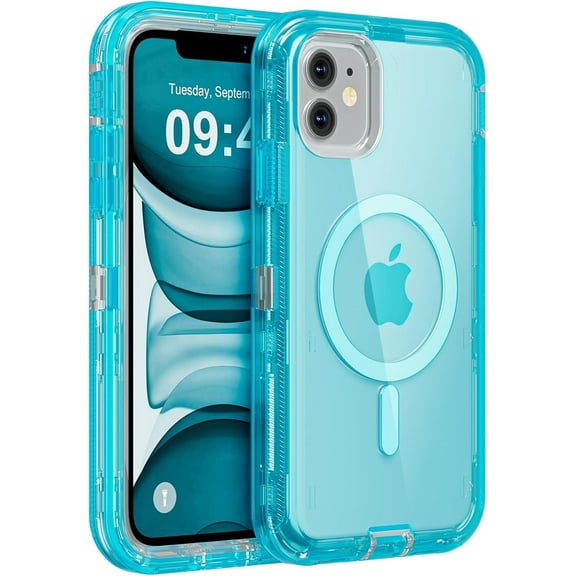 For iPhone 11 Magsafe Case, Transparent Phone Case Compatible with MagSafe, Triple Layer Magnetic Charging Case, Heavy Duty Shockproof and Drop-Proof Phone Case, Crystal Blue