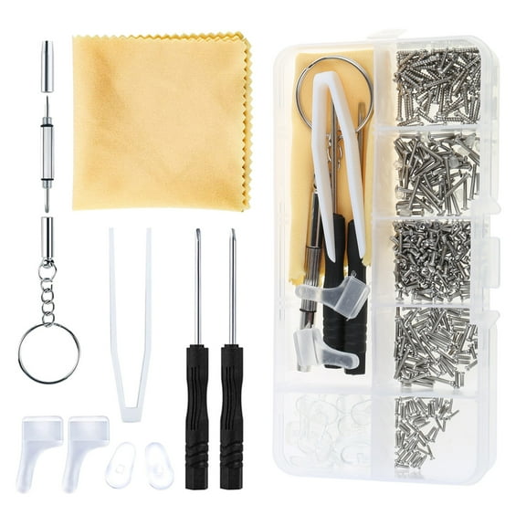 Eyeglass Repair Kits Glasses Repair Tool with Glasses Screws, Silicone Nose Pad, Tool Eye Glasses Repairing Set