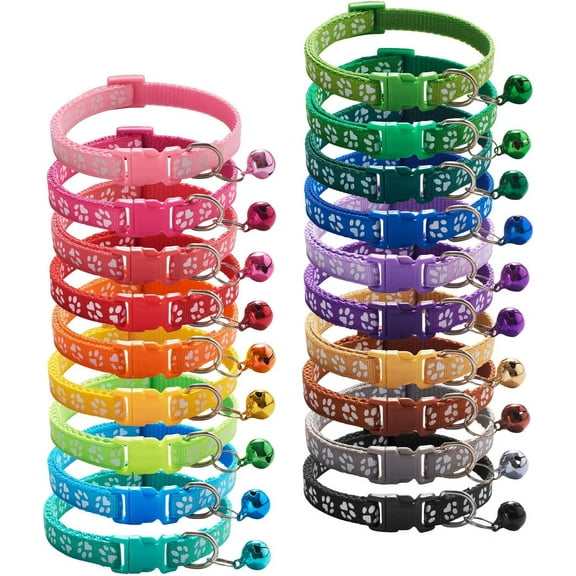 EUZODNAK Puppy Collars, 19Pcs Whelping Puppy ID Collars with Bell Adjustable 19-32cm, Soft Nylon Litter Identification Dog Collars for Newborn Pets