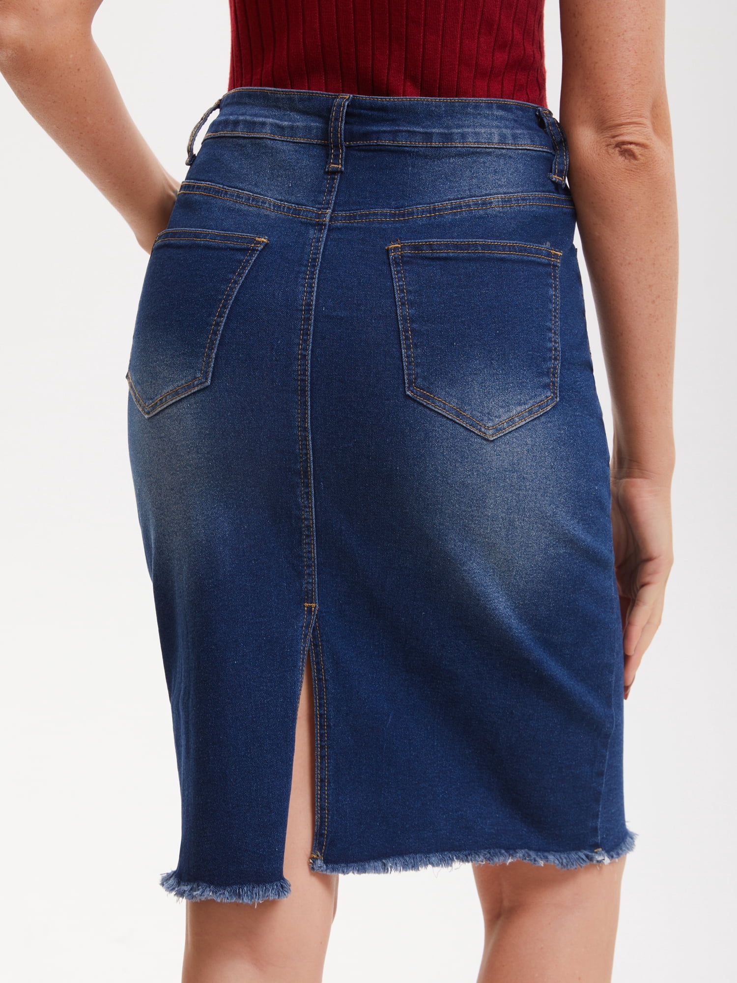 DARING DIVA Women's Denim Raw Hem Pockets Pencil Skirt XX-Large Black Blue