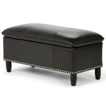 Brooklyn + Max Newfield 39 inch Wide Traditional Storage Ottoman in Tanners Brown Faux