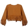 thumbnail image 5 of GJSYRH Girls Suede Fringe Jacket Long Sleeve Boho Tassels Coat Western Cowboys Dress-up Brown 3-4 Years, 5 of 7