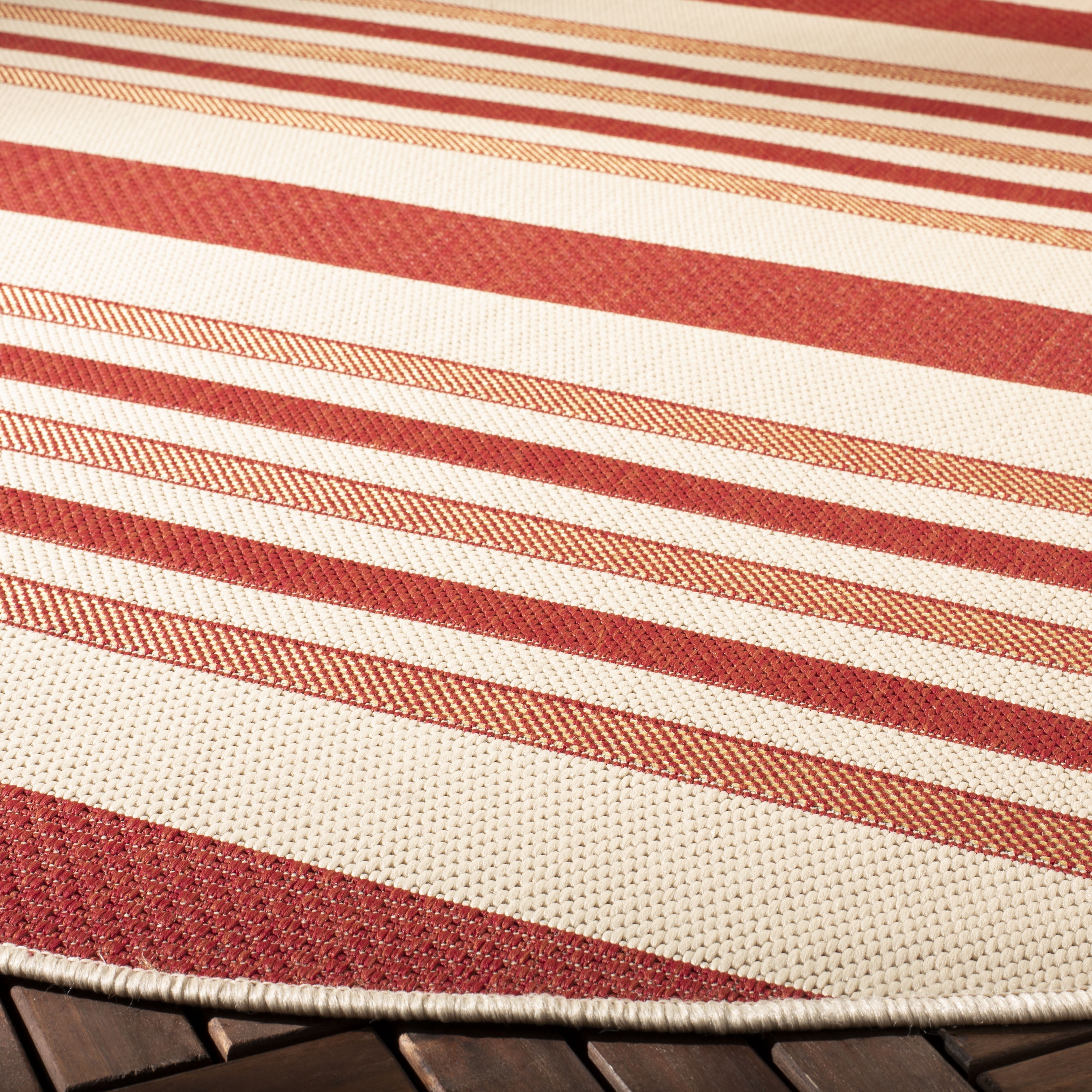 Safavieh Courtyard Aaron Striped Indoor/Outdoor Area Rug, Beige/Red, 5'3" x 5'3" Round
