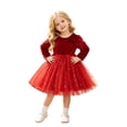 thumbnail image 3 of Girls Christmas Velvet Dresses with Star Print Long Sleeve Crew Neck Cute A-Line Tulle Dress for Holiday, 3 of 9