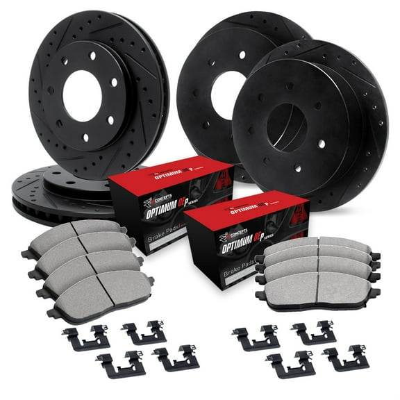 R1 Concepts Drilled and Slotted Black Disc Brake Rotor Set with Optimum Oe Pads and Hardware WHUH2-54447