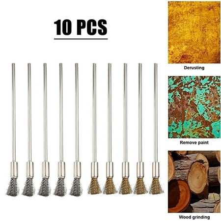 

BAMILL 10× 3mm Shank 100mm Brass Stainless Steel Wire Brushes Cleaning Polishing Brush