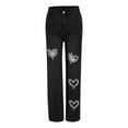 thumbnail image 5 of Delayuji Business Casual Pants for Women Heart Cutout Rhinestone Jeans for Women High Waist Straight Leg Baggy Denim Pants S Black, 5 of 10