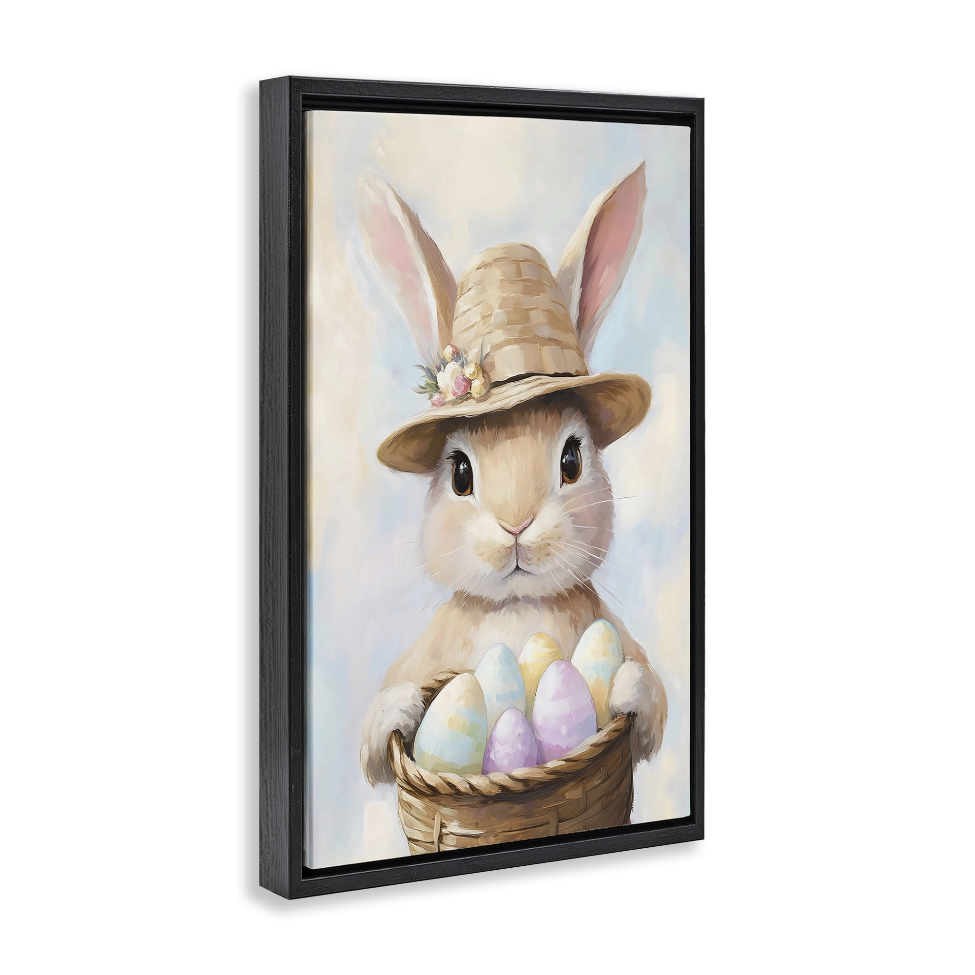 Stupell Industries Bunny with Easter Egg Basket Black Framed Floater Canvas Wall Art, design by The Prints Vibe