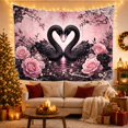 thumbnail image 3 of Black Swan Scene with Heart Shape and Pink Roses, Romantic Gothic Style for Gothic Decor Fans, Dark Wall Decor, Halloween Gift, Tapestry Wall Hanging for Bedroom and Dorm, 3 of 7