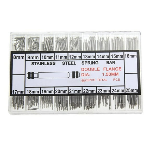 360pcs Watch Band Spring Bars Assortment Stainless Steel Bars in 18 Sizes, Conveniently Stored Clear Case