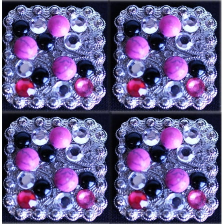 Concho 4 Conchos Rhinestone Horse Saddle Western Bridle Black Co105