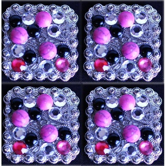 Concho 4 Conchos Rhinestone Horse Saddle Western Bridle Black Co105