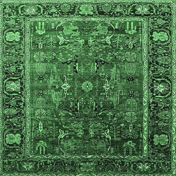 Ahgly Company Indoor Square Oriental Emerald Green Traditional Area Rugs, 3' Square
