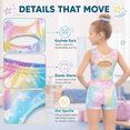 thumbnail image 6 of Girls Gymnastics Leotard Gradient Color Rainbow 3-Piece Set with Shorts & Hair Scrunchie, 6 of 8