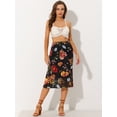 thumbnail image 3 of Falda midi Allegra K de gasa de Verano con Estampado floral para Mujer Negro XS, 3 of 5