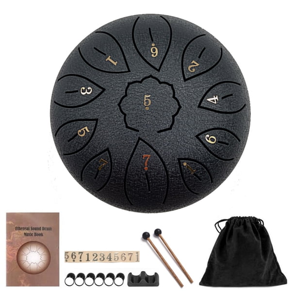Tambor de lengua de acero JShteea 6 pulgadas instrumento musical 11 melodías negro Para Estrenar