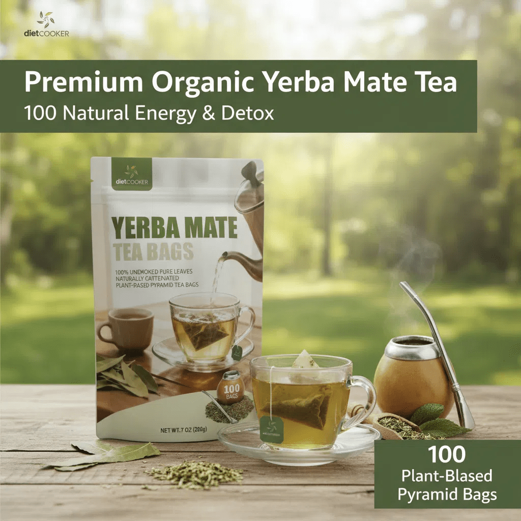DIET COOKER Premium Organic Yerba Mate Tea Bags –100 Count Natural Energy & Detox Herbal Tea, Coffee Alternative, Kosher, Non-GMO, Gluten-Free, Unsmoked Bulk Bags, Yerba Mate Supplement