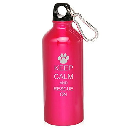 20oz Aluminum Sports Water Bottle Caribiner Clip Keep Calm and Rescue On Animals (Hot