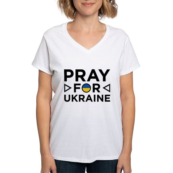 CafePress - Pray For Ukraine Women's V Neck T Shirt - Womens Cotton V-Neck T-shirt