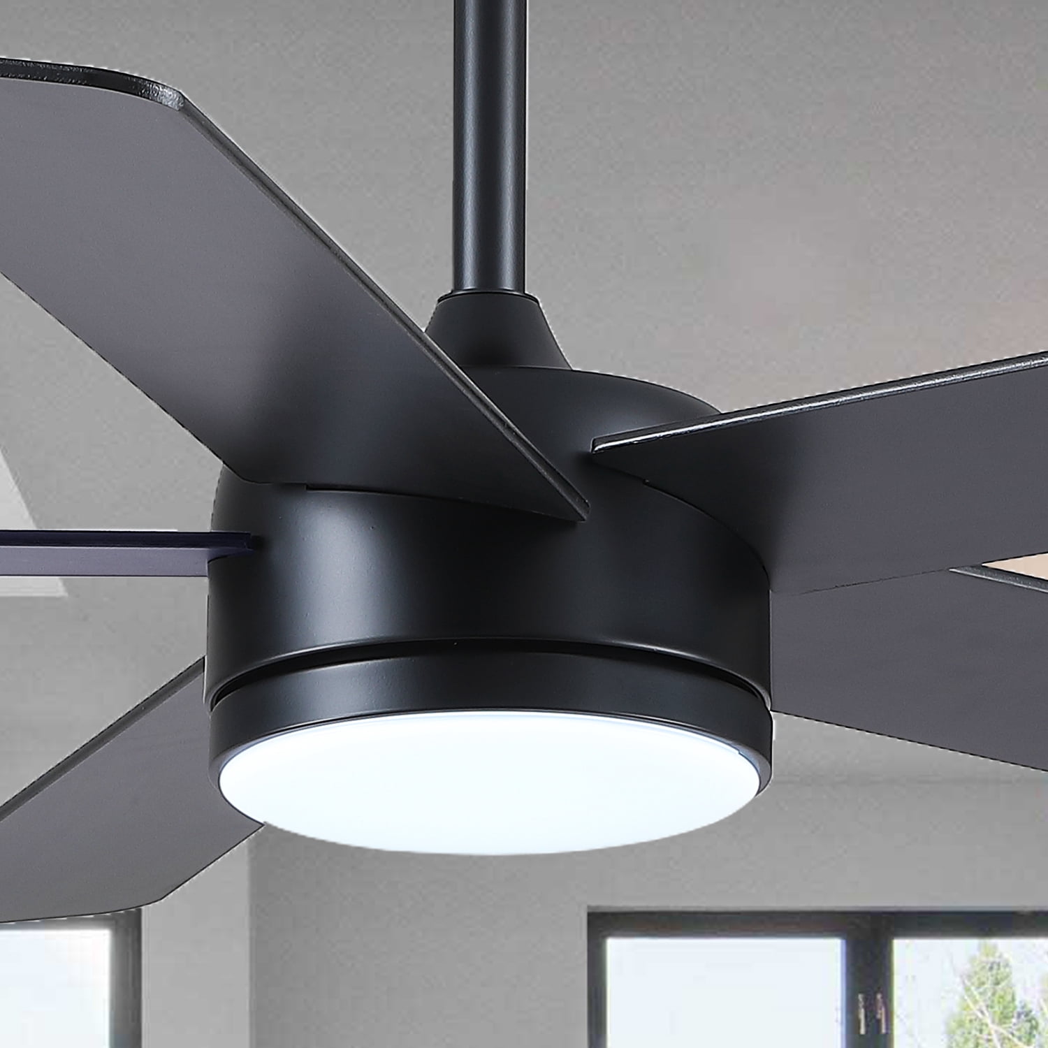 YIOSI 46" Black Ceiling Fan with Lights & Remote - Modern Low Profile, Reversible DC Motor, 5 Dual-Sided Blades, LED Light, APP/Remote Control, Quiet & Energy Efficient - Black