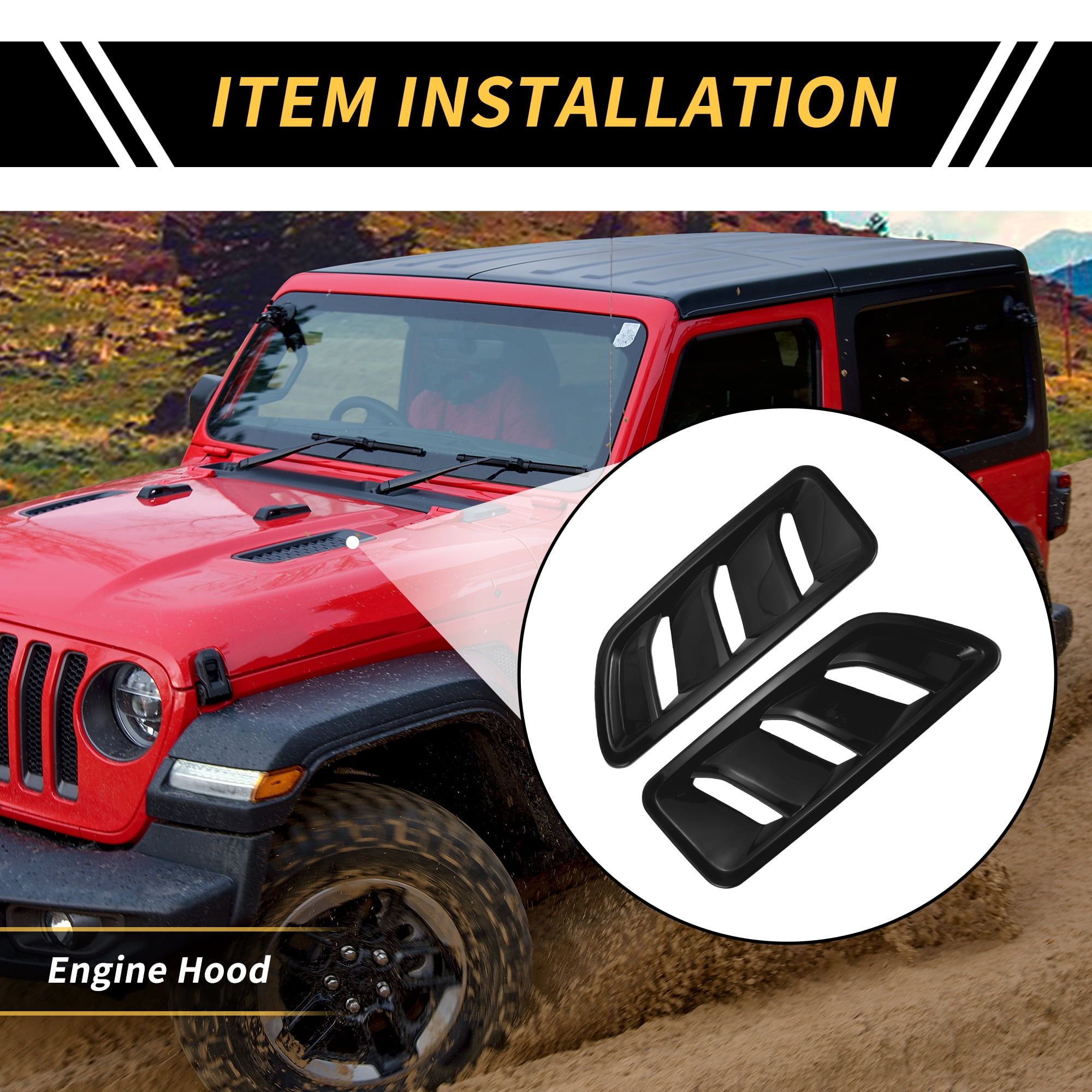 Unique Bargains 1 Pair Car Front Hood Air Outlet Vent Cover Trim for Jeep Wrangler JL JLU Gladiator 2018-2024 Hood Engine Bonnet Air Vent Outlet Cover Bezels ABS Black